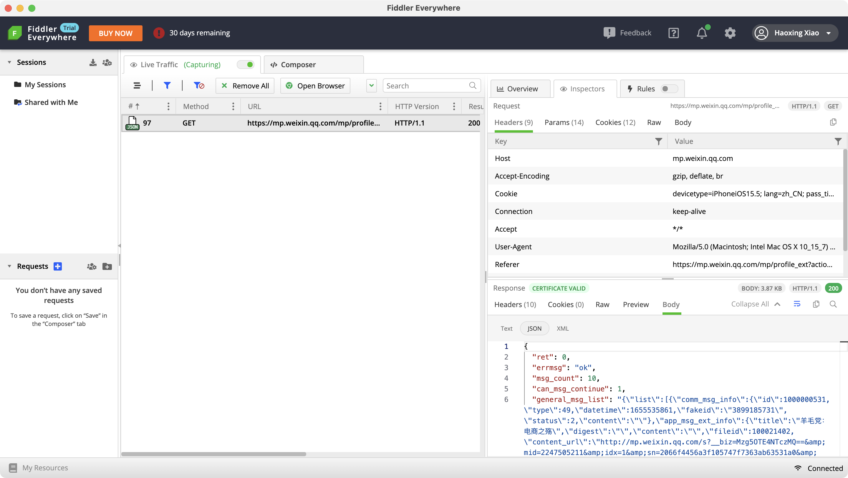 Fiddler 抓到的公众号文章列表